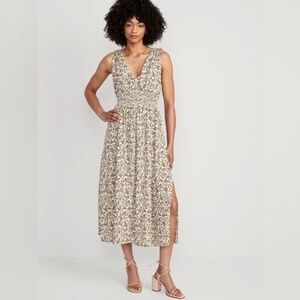 Old Navy Cream Floral Tie-Back Maxi Dress | XL | Smocked Waist | Side Slit